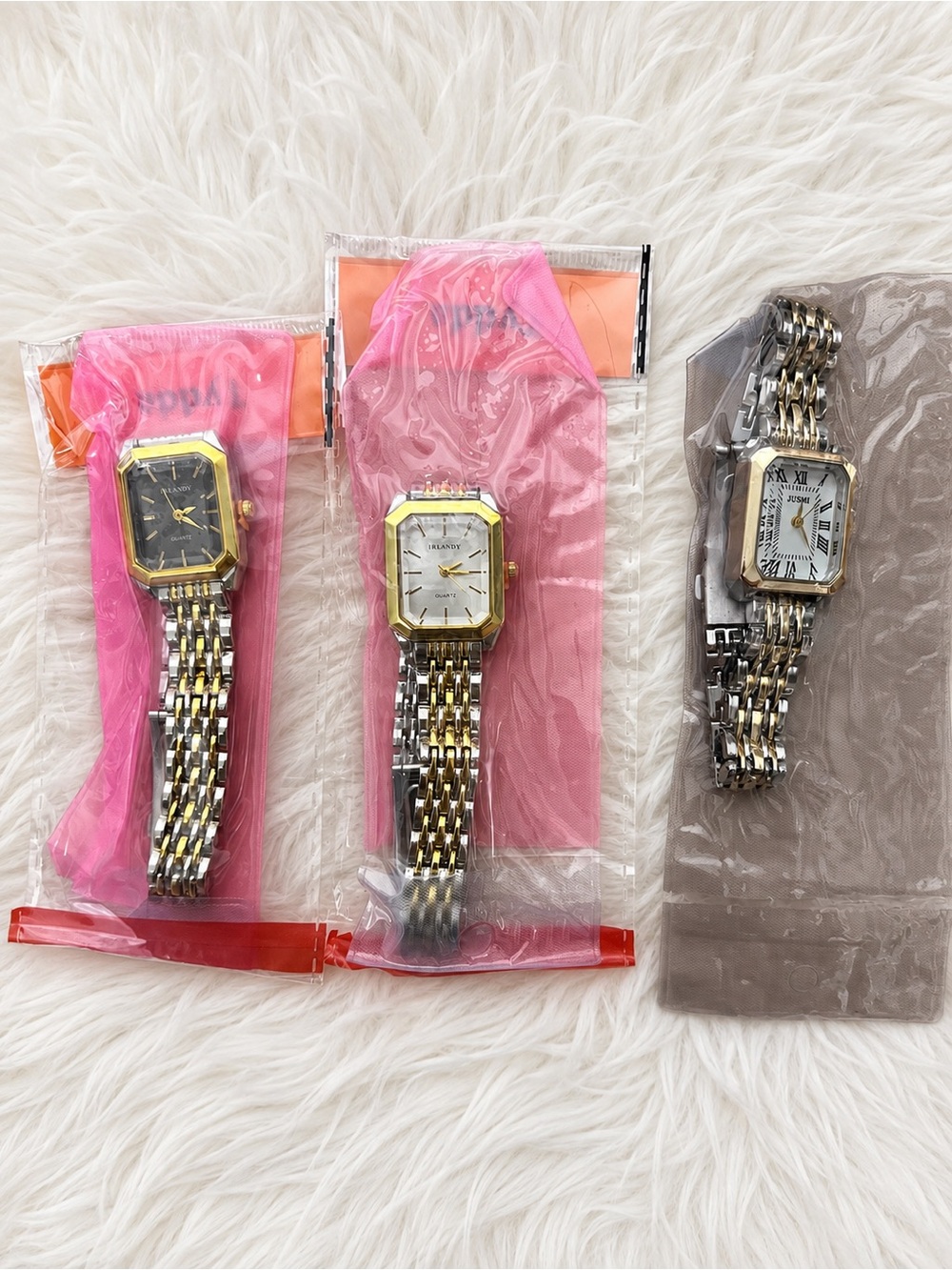 🆕 BUNDLE FASHION WATCHES Three Two-Tone Gold & Silver Rectangle Dial Watches